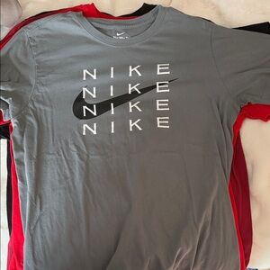 Nike Gray Short-Sleeve Logo Tee with Black Swoosh